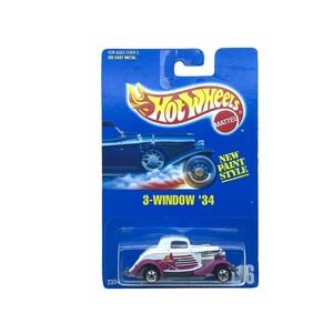 Hot Wheels 1934 '34‎ Ford 3-Window Coupe Car White & Pink Diecast 1/64 #196